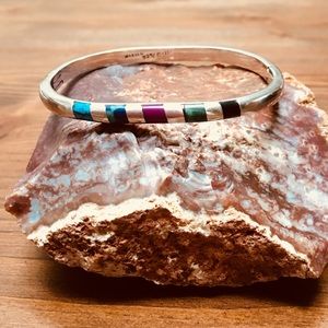 Vintage Taxco Sterling With Inlay Bangle Bracelet